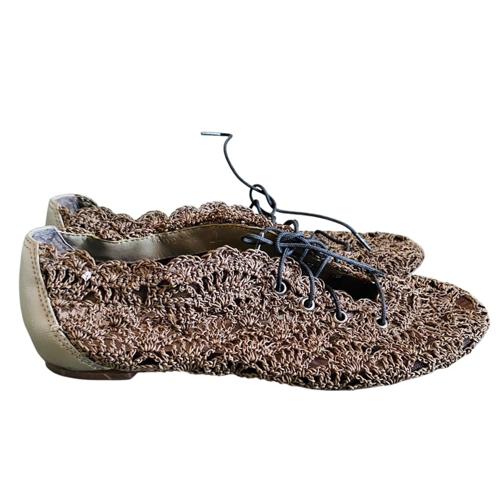 ALL BLACK Brown Crochet Lace Up Loafer Ballet Flats